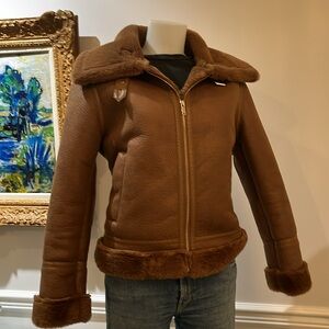 House of Harlow 1960 rich brown faux leather and faux fur lining